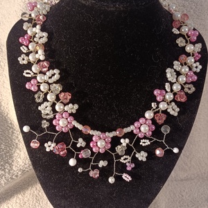 220, Ékszer, Nyaklánc, Gyöngyös nyaklánc, Gyöngyfűzés, gyöngyhímzés, MESKA