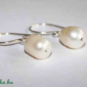 Fehér édesvizi gyöngy fülbevaló - Meska.hu