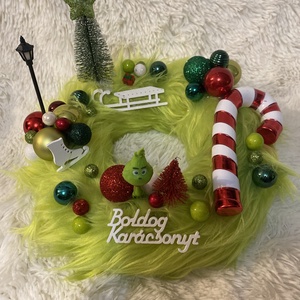 Grincs Karácsonyi asztaldísz ,koszorú  - karácsony - adventi díszek - adventi koszorú - Meska.hu