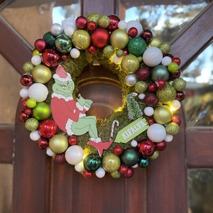 Grincs kopogtató koszorú , Karácsony, Adventi díszek, Adventi ajtódísz, Mindenmás, MESKA