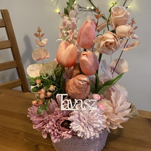 Tavaszi  virágos  asztal disz  - otthon & életmód - dekoráció - asztal és polc dekoráció - dekorációs tál, tartó - Meska.hu