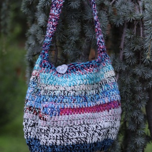 Horgolt hippi stílusú strandtáska, bevásárlótáska - táska & tok - bevásárlás & shopper táska - shopper, textiltáska, szatyor - Meska.hu