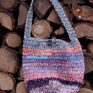 Horgolt hippi stílusú strandtáska, bevásárlótáska - táska & tok - bevásárlás & shopper táska - shopper, textiltáska, szatyor - Meska.hu