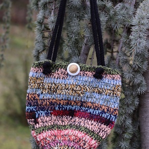Horgolt hippi stílusú strandtáska, bevásárlótáska, szatyor - táska & tok - bevásárlás & shopper táska - shopper, textiltáska, szatyor - Meska.hu