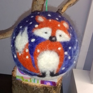 Nemezelt téli rók�s gömb, Karácsony, Karácsonyi lakásdekoráció, Karácsonyfadíszek, Nemezelés, MESKA