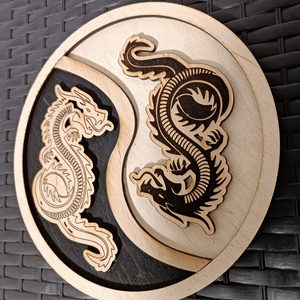 Ying Yang Sárkányok 2rétegű falikép 22cmes egyedi kézműves - otthon & életmód - dekoráció - kép & falikép - fából készült kép - Meska.hu
