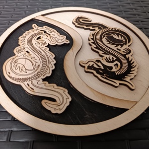 Ying Yang Sárkányok 2rétegű falikép 22cmes egyedi kézműves - otthon & életmód - dekoráció - kép & falikép - fából készült kép - Meska.hu