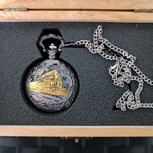 Gőzmozdonyos Zsebóra ajándék fa dobozban egyedi kézműves - ékszer - karóra és ékszeróra - zsebóra - Meska.hu