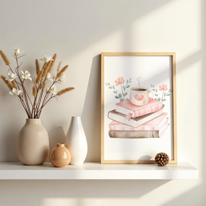 Akvarell Falikép - Könyvmolyoknak és Kávékedvelőknek - Vadvirágos ábránd - Digitális vagy A4 nyomat - művészet - grafika & illusztráció - digitális - Meska.hu