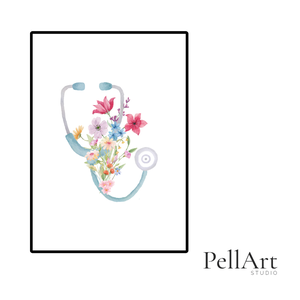 Virágos Stetoszkóp Falikép � Egyedi ajándék orvosoknak, ápolóknak - művészet - grafika & illusztráció - digitális - Meska.hu