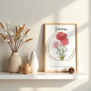 Egyedi születési virág falikép - Január  - Letölthető digitális poszter - Szegfű és hóvirág , Művészet, Grafika & Illusztráció, Digitális, Fotó, grafika, rajz, illusztráció, MESKA