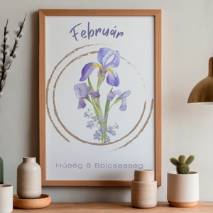Egyedi születési virág falikép - Február - Letölthető digitális poszter - Ibolya és írisz, Művészet, Grafika & Illusztráció, Digitális, Fotó, grafika, rajz, illusztráció, MESKA