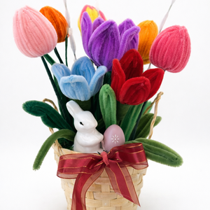 Húsvéti tulipános ajándék kosár nyuszival � kézműves tavaszi dekoráció - Meska.hu