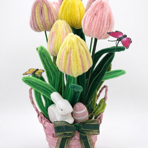 Magas húsvéti tulipános kosár nyuszival � különleges kézműves ajándék - Meska.hu