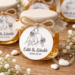 Egyedi, VÍZÁLLÓ Esküvői Köszönetajándék Matrica (5 cm.)., Esküvő, Emlék & Ajándék, Nászajándék, Esküvői pénzátadó boríték, kártya, , MESKA