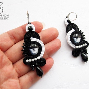 SF188 Fekete-fehér sujtás fülbevaló - ékszer - fülbevaló - lógó fülbevaló - Meska.hu