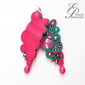 SF 239  Pink-benettonzöld swarovski sujtás fülbevaló - ékszer - fülbevaló - lógó fülbevaló - Meska.hu