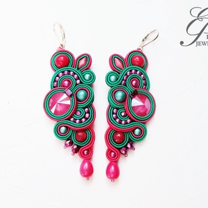 SF 239  Pink-benettonzöld swarovski sujtás fülbevaló - ékszer - fülbevaló - lógó fülbevaló - Meska.hu