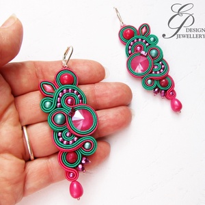 SF 239  Pink-benettonzöld swarovski sujtás fülbevaló - ékszer - fülbevaló - lógó fülbevaló - Meska.hu
