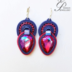 SF257 Pink kékkel sujtás fülbevaló - Meska.hu