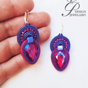 SF257 Pink kékkel sujtás fülbevaló - ékszer - fülbevaló - lógó fülbevaló - Meska.hu