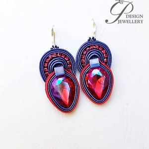 SF257 Pink kékkel sujtás fülbevaló - ékszer - fülbevaló - lógó fülbevaló - Meska.hu