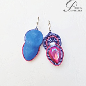 SF257 Pink kékkel sujtás fülbevaló - ékszer - fülbevaló - lógó fülbevaló - Meska.hu