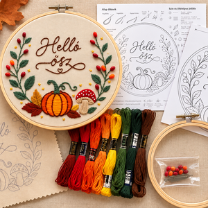 �Helló ősz � hímzőkészlet, DIY alkotócsomag, 20 cm-es őszi hímzés - Meska.hu