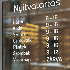 Nyitvatartási idő öntapadós matrica - Meska.hu