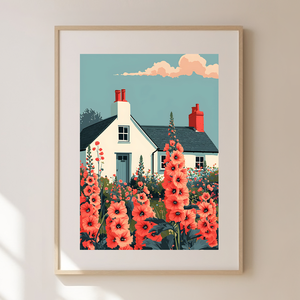 Angol Cottage Báj Otthon: Egyedi Travel Poster Falikép, Otthon & Életmód, Dekoráció, Kép & Falikép, Poszter, Fotó, grafika, rajz, illusztráció, MESKA