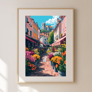 Virágok Tündöklése: Francia Virágpiac Ihletésű Travel Poster Falikép, Otthon & Életmód, Dekoráció, Kép & Falikép, Művészi nyomat, Fotó, grafika, rajz, illusztráció, MESKA