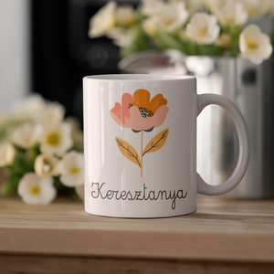 Virágos kerámia bögre keresztanyáknak, Otthon & Életmód, Konyhafelszerelés, tálalás, Tálalás, Bögre & Csésze, Fotó, grafika, rajz, illusztráció, Decoupage, transzfer és szalvétatechnika, MESKA