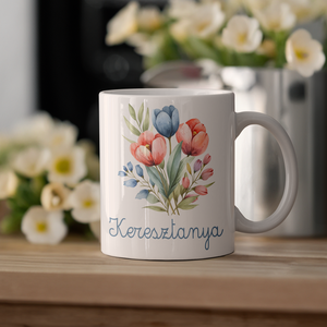 Virágos kerámia bögre keresztanyáknak, Otthon & Életmód, Konyhafelszerelés, tálalás, Tálalás, Bögre & Csésze, Fotó, grafika, rajz, illusztráció, Decoupage, transzfer és szalvétatechnika, MESKA