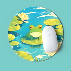 Egérpad Béka Tavirózsa Levélen Illusztrációval - Kiváló Minőségű Poliészter, 20 cm Átmérő, 3 mm Vastagság - Meska.hu