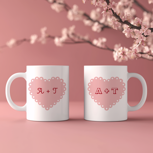 Valentin-napi Páros Bögre  Rózsaszín Szív Monogrammal, Otthon & Életmód, Konyhafelszerelés, tálalás, Tálalás, Bögre & Csésze, Fotó, grafika, rajz, illusztráció, Decoupage, transzfer és szalvétatechnika, MESKA