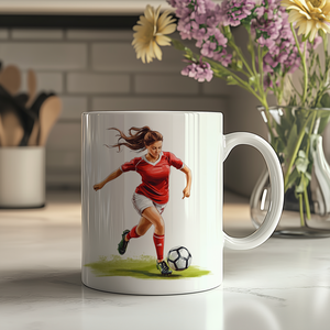 Futballozó lány bögre  Egyedi sportos ajándék Futball rajongóknak, Otthon & Életmód, Konyhafelszerelés, tálalás, Tálalás, Bögre & Csésze, Fotó, grafika, rajz, illusztráció, Decoupage, transzfer és szalvétatechnika, MESKA