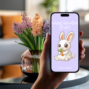 Személyre szabható Digitális Húsvéti Képeslap  Aranyos Nyuszi Illusztrációval - otthon & életmód - papír, írószer - ajándékozás kellékei - képeslap, üdvözlőlap - Meska.hu