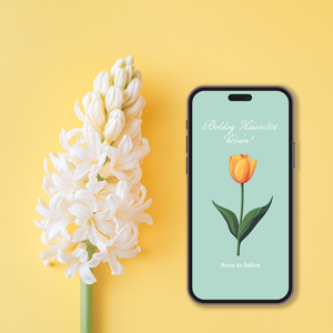 Személyre szabható Digitális Húsvéti Képeslap  Aranyos Tulipános Illusztrációval, Otthon & Életmód, Papír írószer, Képeslap, üdvözlőlap, Ajándékozás kellékei, Fotó, grafika, rajz, illusztráció, MESKA