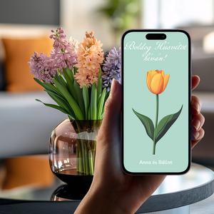 Személyre szabható Digitális Húsvéti Képeslap  Aranyos Tulipános Illusztrációval - otthon & életmód - papír, írószer - ajándékozás kellékei - képeslap, üdvözlőlap - Meska.hu