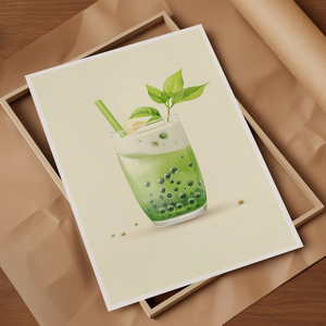 Matcha Bubble Tea  Minimalista falikép (digitális és nyomtatott változatban) - művészet - grafika & illusztráció - művészi nyomat - Meska.hu