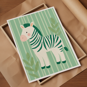 Zebra pasztell zöld háttérrel  gyerekszobai falikép - otthon & életmód - babaszoba, gyerekszoba - babaszoba kép - Meska.hu