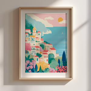Színes házak ölelése  Amalfi hangulata faliképen (A4/A5), Otthon & Életmód, Dekoráció, Kép & Falikép, Poszter, Fotó, grafika, rajz, illusztráció, MESKA