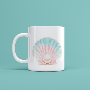Tengerparti hangulat fehér kerámia bögrében  Kagylós design, Otthon & Életmód, Konyhafelszerelés, tálalás, Tálalás, Bögre & Csésze, Fotó, grafika, rajz, illusztráció, Decoupage, transzfer és szalvétatechnika, MESKA