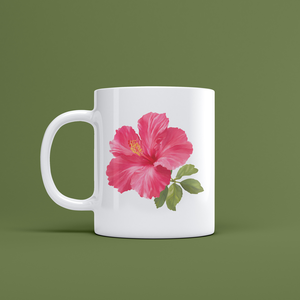 Fehér kerámia bögre  Élénk hibiszkusz virág mintával - Meska.hu