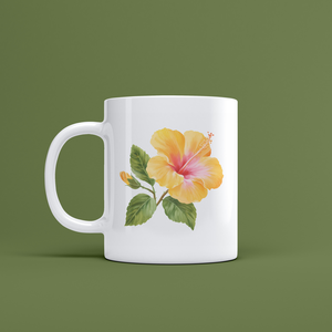 Fehér kerámia bögre  Élénk hibiszkusz virág mintával - Meska.hu