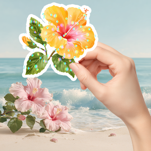 Hibiszkusz virág  vízálló matrica, a trópusok színeivel - Meska.hu