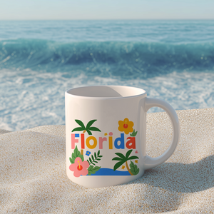  Florida mintás bögre  tengerparti hangulat a kezedben, Otthon & Életmód, Konyhafelszerelés, tálalás, Tálalás, Bögre & Csésze, Fotó, grafika, rajz, illusztráció, Decoupage, transzfer és szalvétatechnika, MESKA