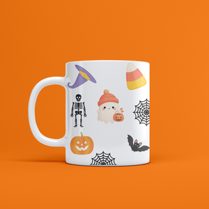 Halloween mintás bögre  tök, szellem, boszorkánykalap és csontváz motívummal - otthon & életmód - konyhafelszerelés, tálalás - tálalás - bögre & csésze - Meska.hu