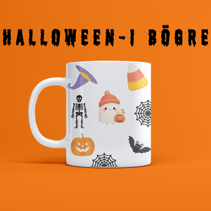 Halloween mintás bögre  tök, szellem, boszorkánykalap és csontváz motívummal - Meska.hu