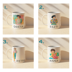 Névre szóló bögre retro divatkedvelő nőknek  80-as és 90-es évek stílusában, 3 dl, Otthon & Életmód, Konyhafelszerelés, tálalás, Tálalás, Bögre & Csésze, Fotó, grafika, rajz, illusztráció, Decoupage, transzfer és szalvétatechnika, MESKA